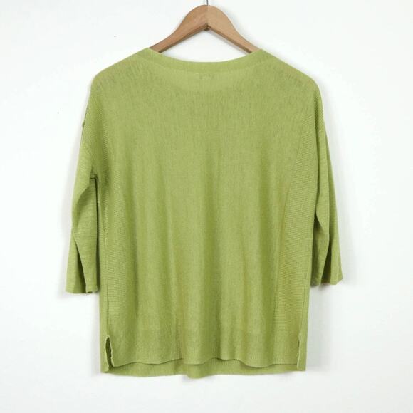 J Jill Size XS Linen Blend 1/2 Sleeve Ribbed Knit Top Chartreuse Green - Picture 5 of 8
